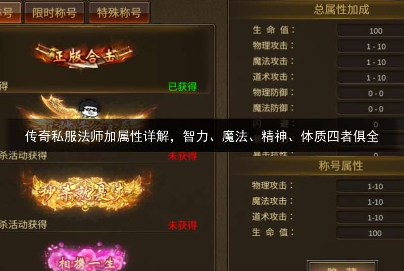 传奇私服法师加属性详解，智力、魔法、精神、体质四者俱全